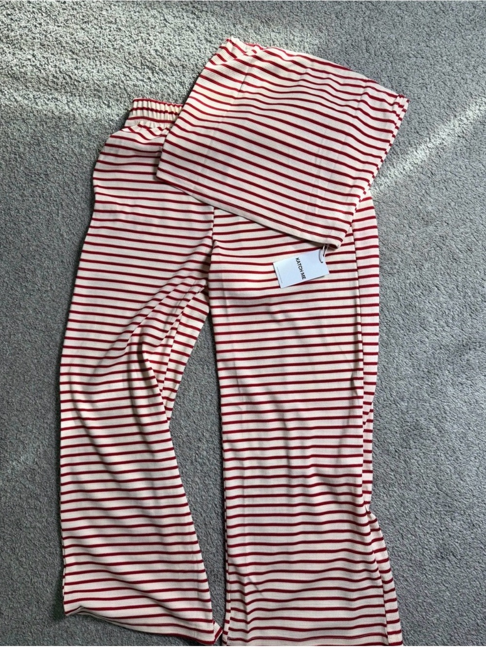 Burgundy & Cream Striped
Wide-Leg Pants & Tube Top Set